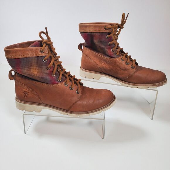 Timberland Women's Boots Size 8 Brown Leather Pendleton Bramhall Plaid Flannel - Picture 2 of 10